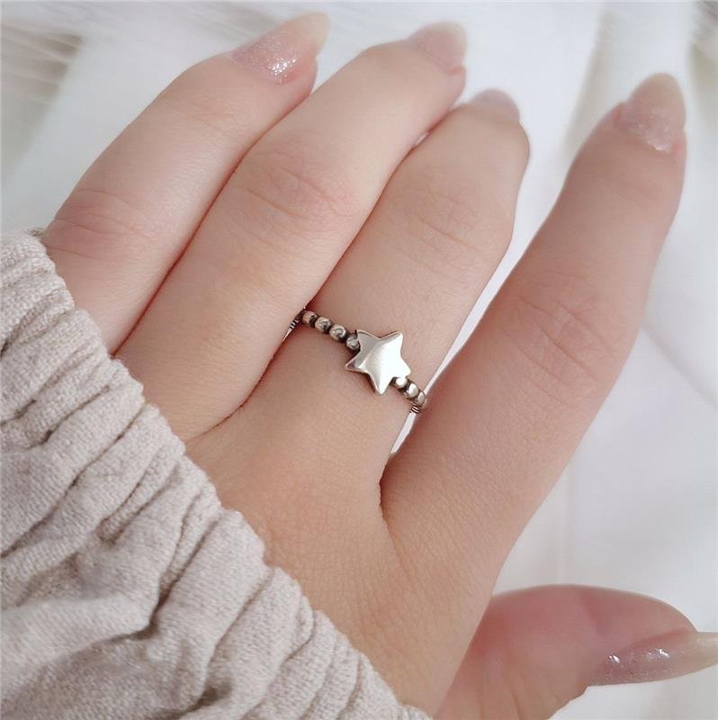 ANEL PRATA 925 ESTRELA COM BOLINHAS