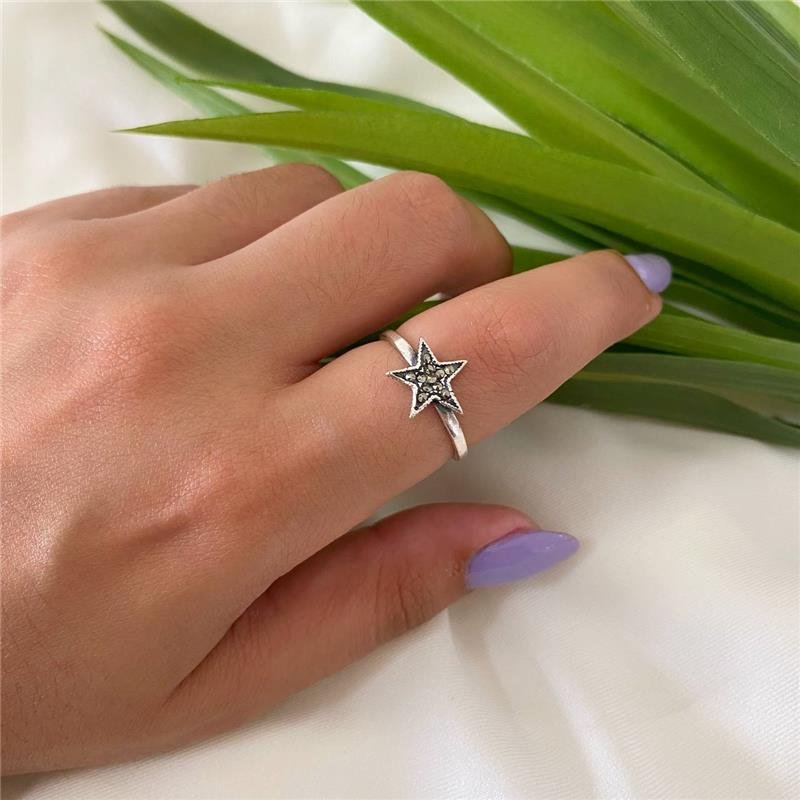 ANEL PRATA 925 ESTRELA COM PEDRA