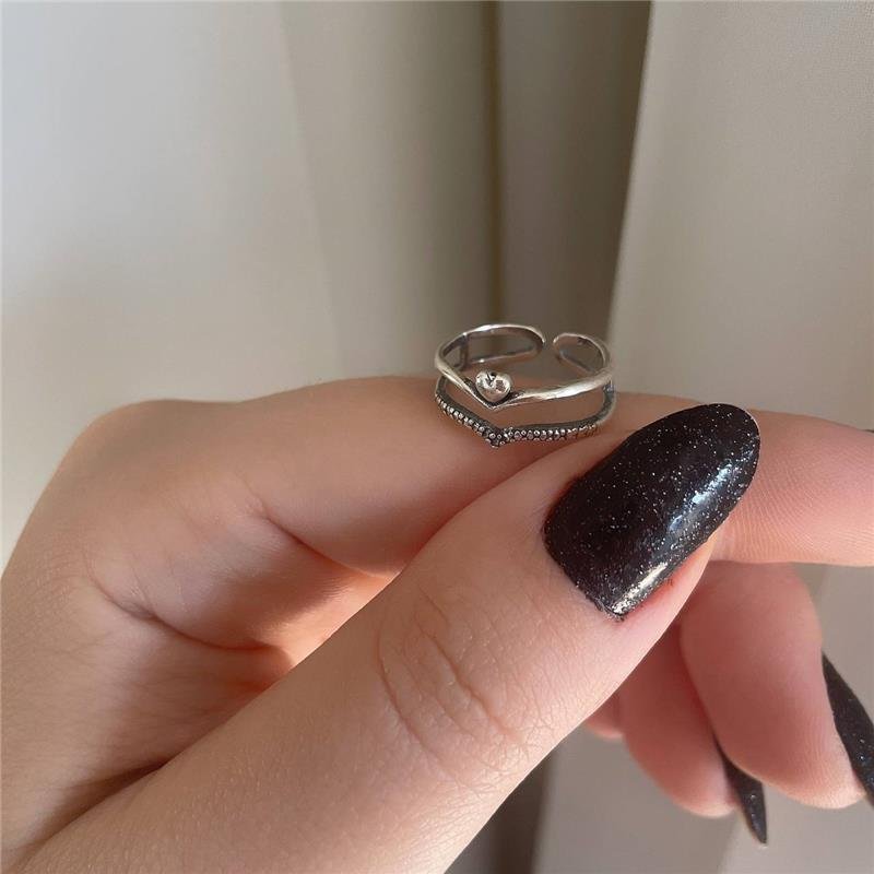 ANEL PRATA 925 FALANGE BICO DUPLO CORAÇÃO REGULÁVEL