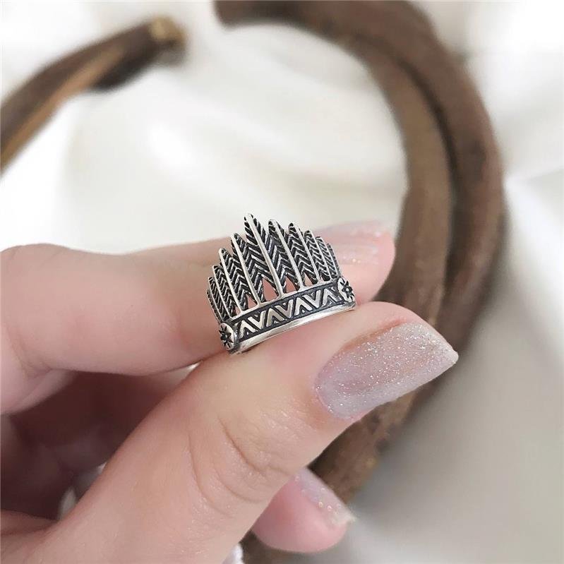 ANEL PRATA 925 FALANGE COROA COCAR INDÍGENA