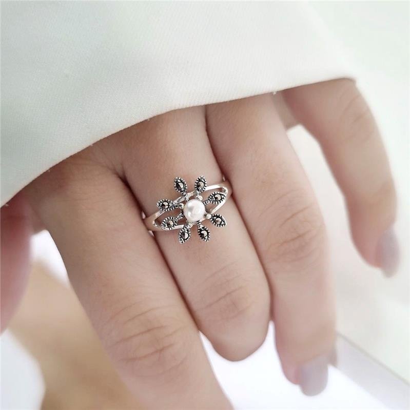 ANEL PRATA 925 FLOR COM PÉROLA