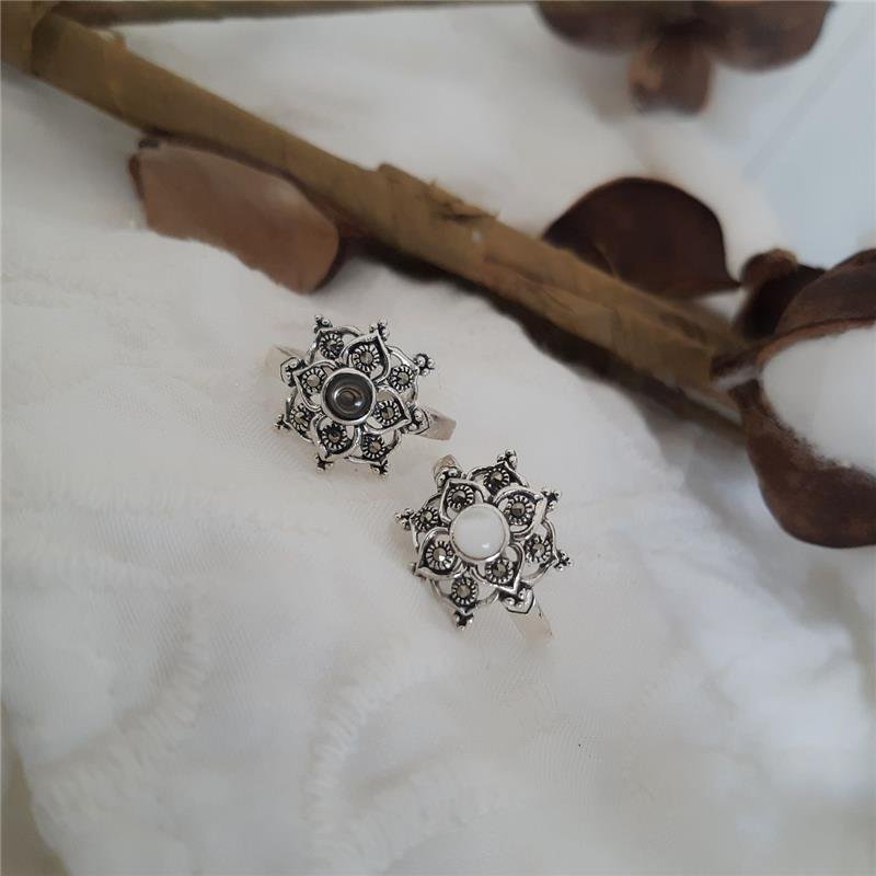 ANEL PRATA 925 FLOR PEDRA NATURAL