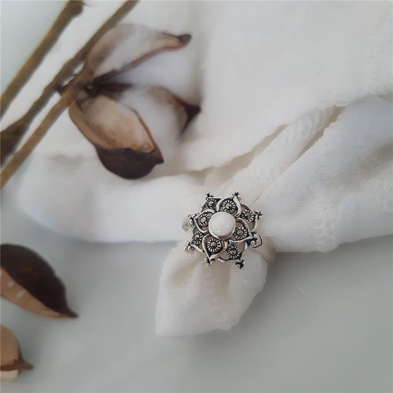 ANEL PRATA 925 FLOR PEDRA NATURAL