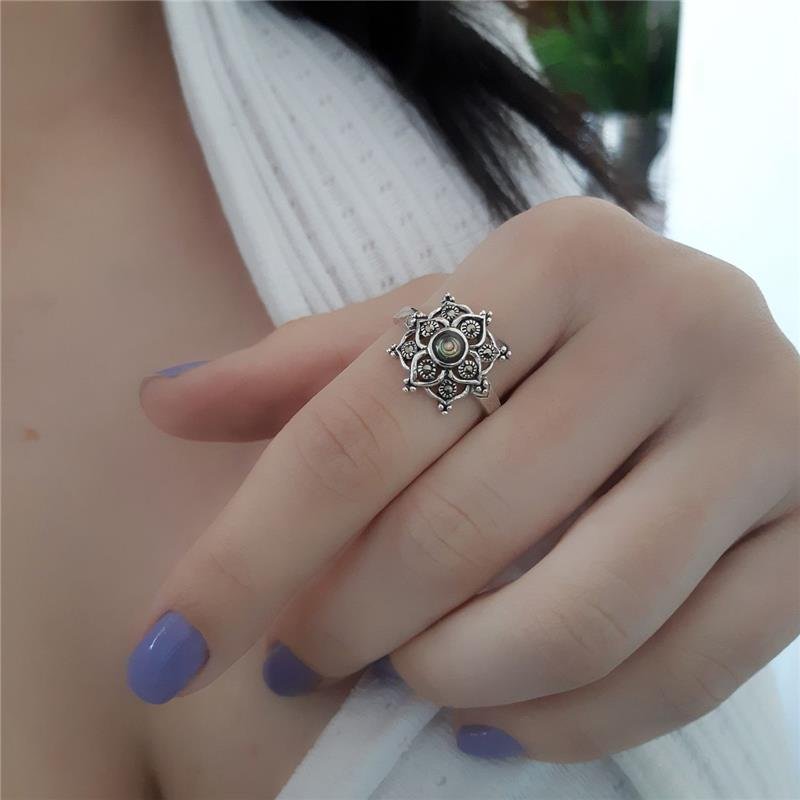 ANEL PRATA 925 FLOR PEDRA NATURAL