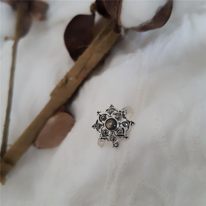 ANEL PRATA 925 FLOR PEDRA NATURAL