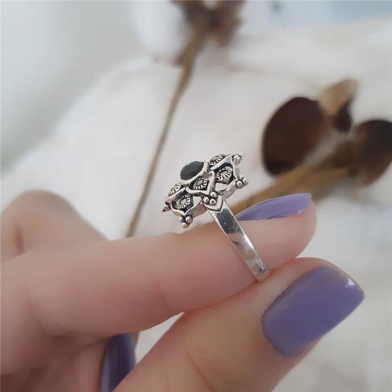 ANEL PRATA 925 FLOR PEDRA NATURAL