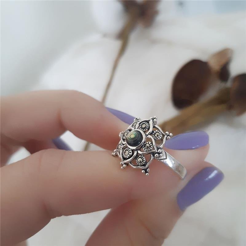 ANEL PRATA 925 FLOR PEDRA NATURAL