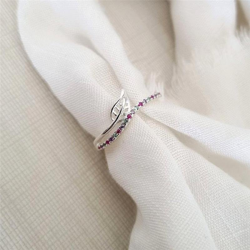 ANEL PRATA 925 FOLHA LINHA CRAVEJADA COLORIDA