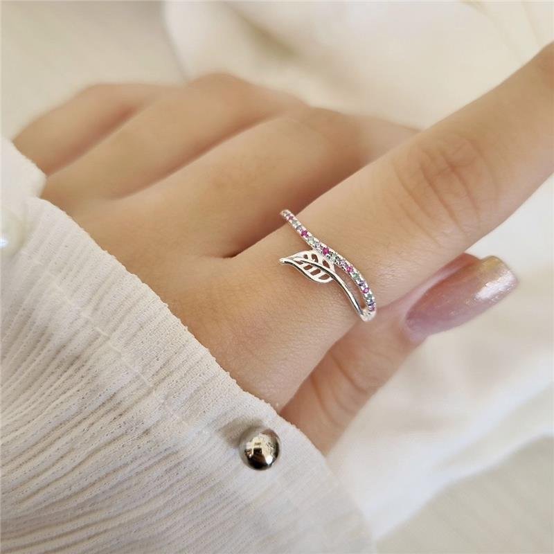 ANEL PRATA 925 FOLHA LINHA CRAVEJADA COLORIDA