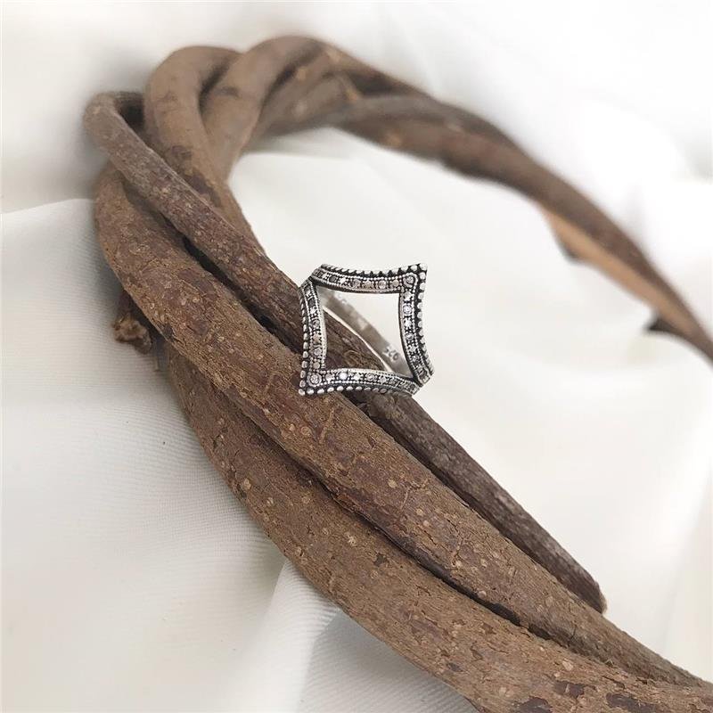 ANEL PRATA 925 GEOMÉTRICO LOSANGO COM PEDRA