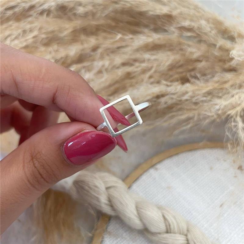 ANEL PRATA 925 GEOMETRICO QUADRADO