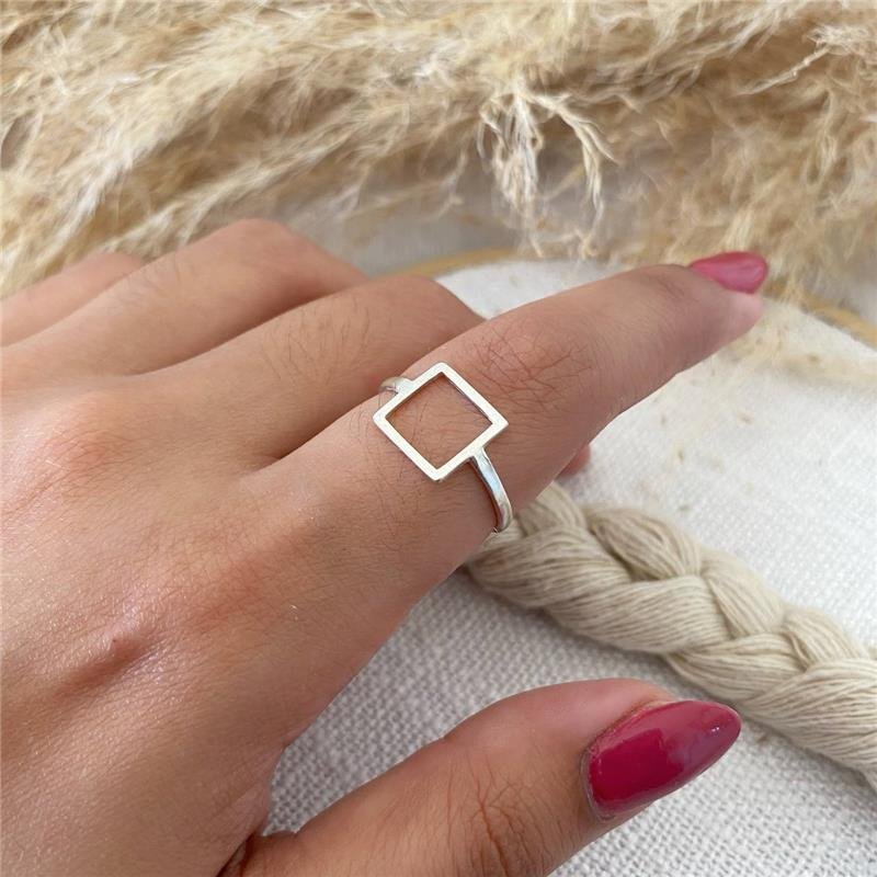 ANEL PRATA 925 GEOMETRICO QUADRADO