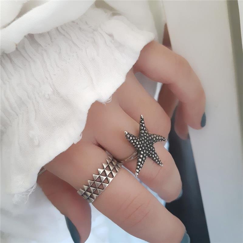 ANEL PRATA 925 GEOMÉTRICO TRIÂNGULOS