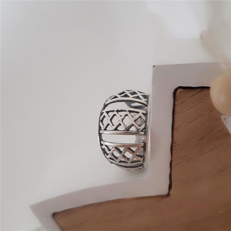 ANEL PRATA 925 GRANDE ABALOADO GEOMÉTRICO VAZADO