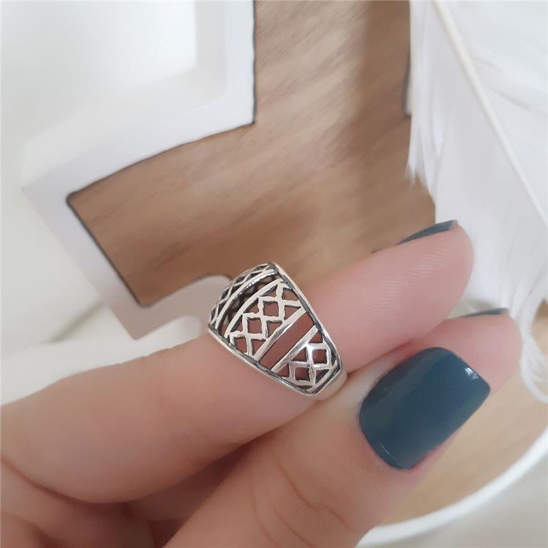 ANEL PRATA 925 GRANDE ABALOADO GEOMÉTRICO VAZADO