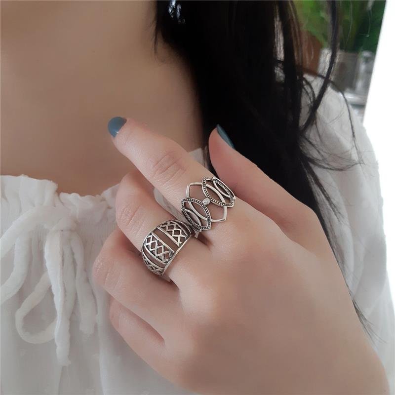 ANEL PRATA 925 GRANDE ABALOADO GEOMÉTRICO VAZADO