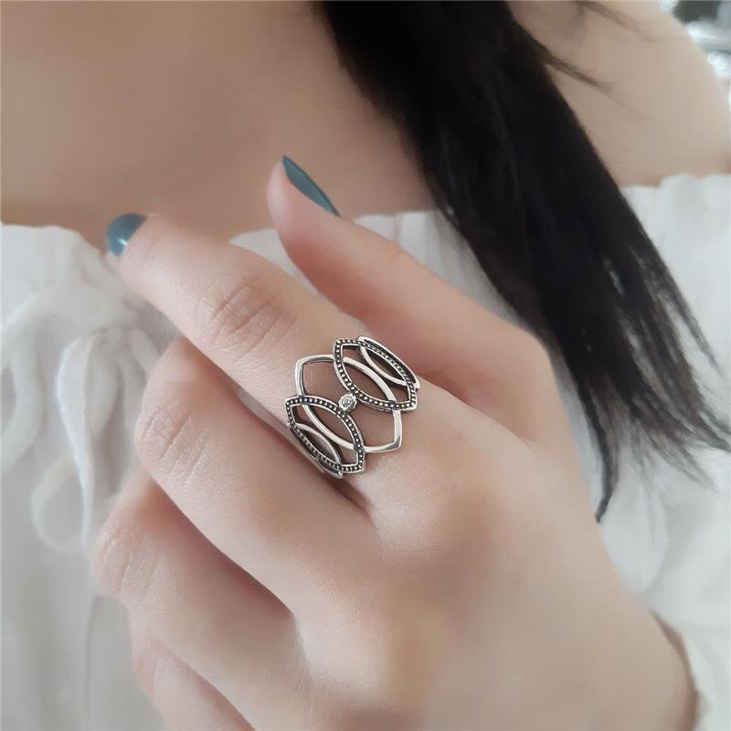 ANEL PRATA 925 GRANDE GEOMÉTRICO OLHOS COM PEDRA