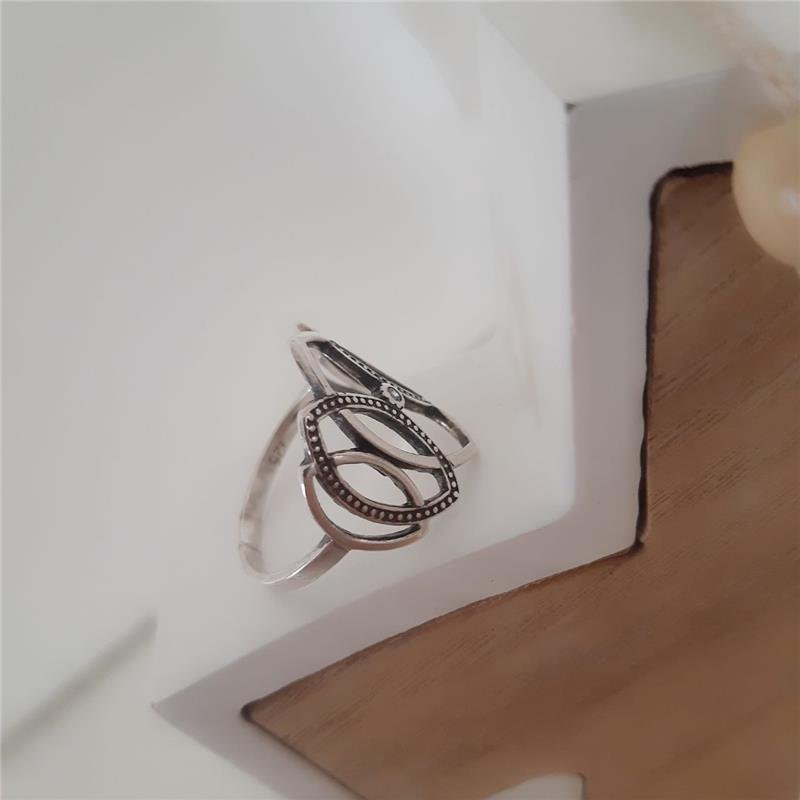 ANEL PRATA 925 GRANDE GEOMÉTRICO OLHOS COM PEDRA