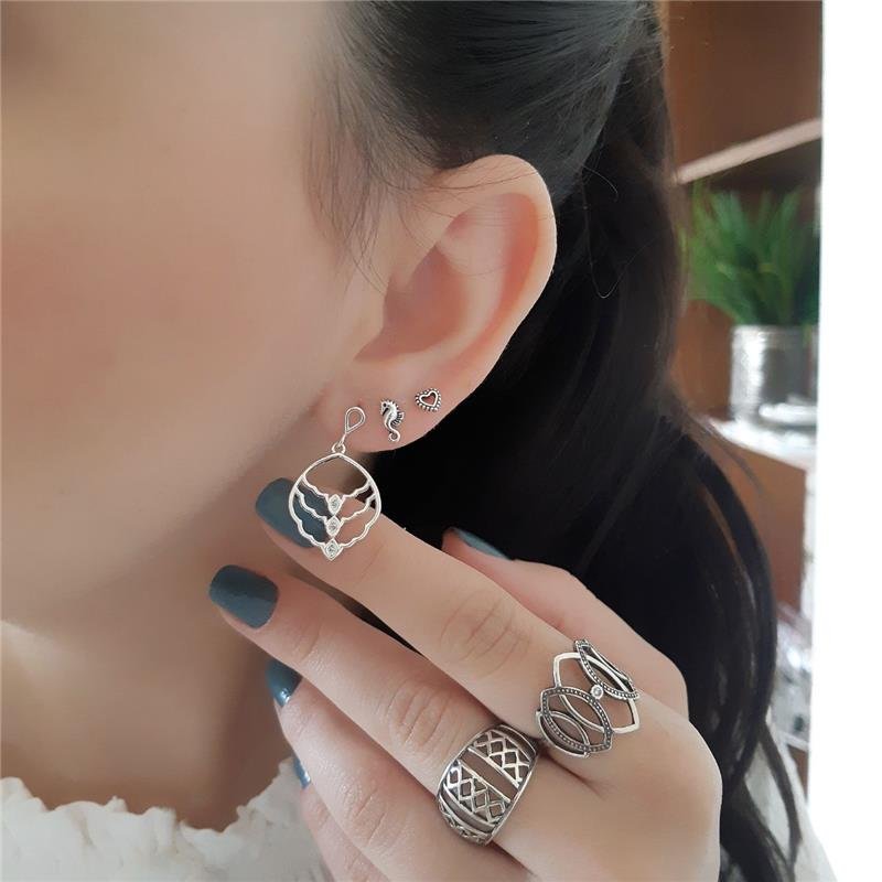 ANEL PRATA 925 GRANDE GEOMÉTRICO OLHOS COM PEDRA