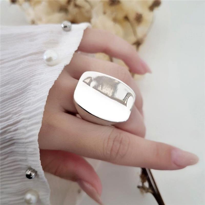 ANEL PRATA 925 GRANDE RETÂNGULO ABAULADO ELETROFORMAÇÃO