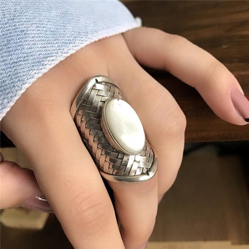 ANEL PRATA 925 GRANDE TRANÇADO COM PEDRA