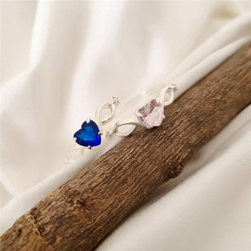 ANEL PRATA 925 INFINITO PEDRA CORAÇÃO COLORIDO