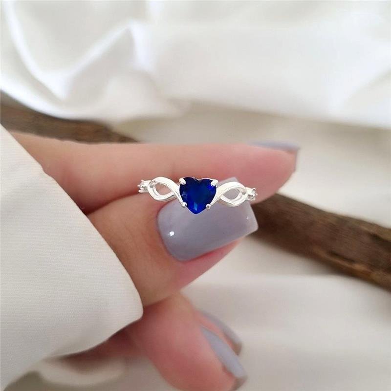 ANEL PRATA 925 INFINITO PEDRA CORAÇÃO COLORIDO