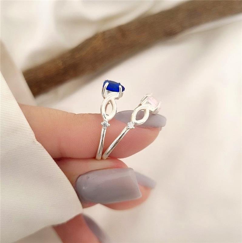 ANEL PRATA 925 INFINITO PEDRA CORAÇÃO COLORIDO