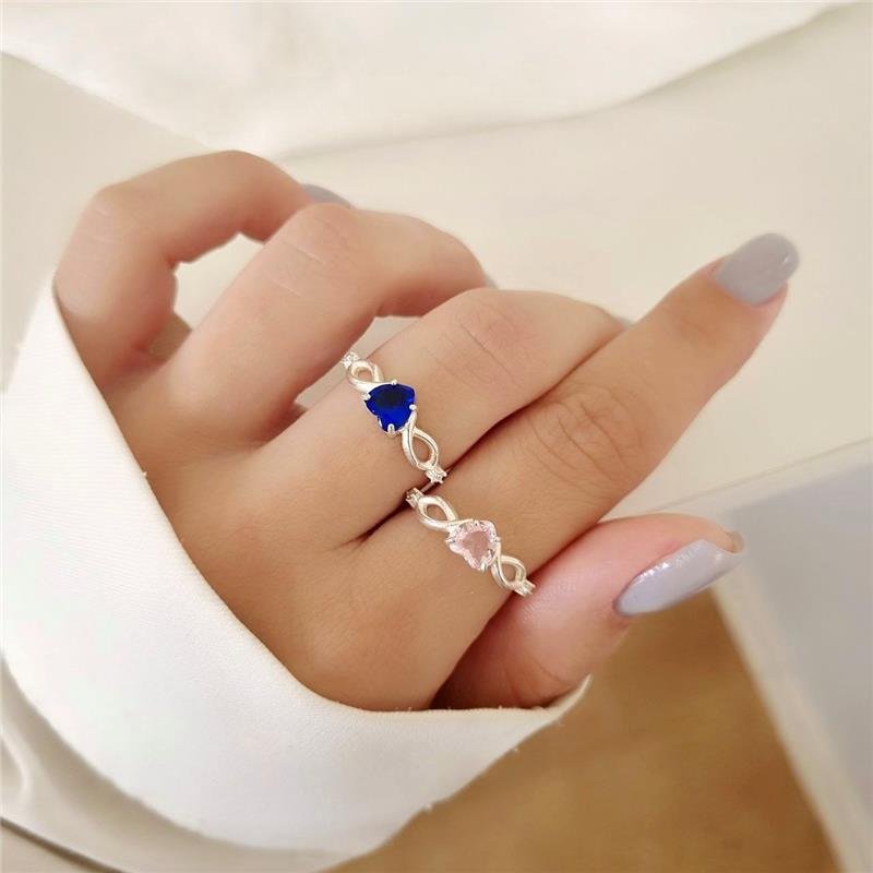 ANEL PRATA 925 INFINITO PEDRA CORAÇÃO COLORIDO