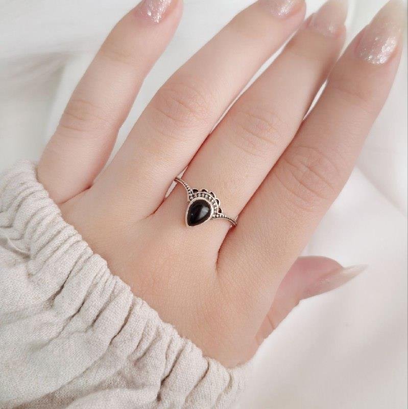 ANEL PRATA 925 LEQUE PEDRA NATURAL GOTA