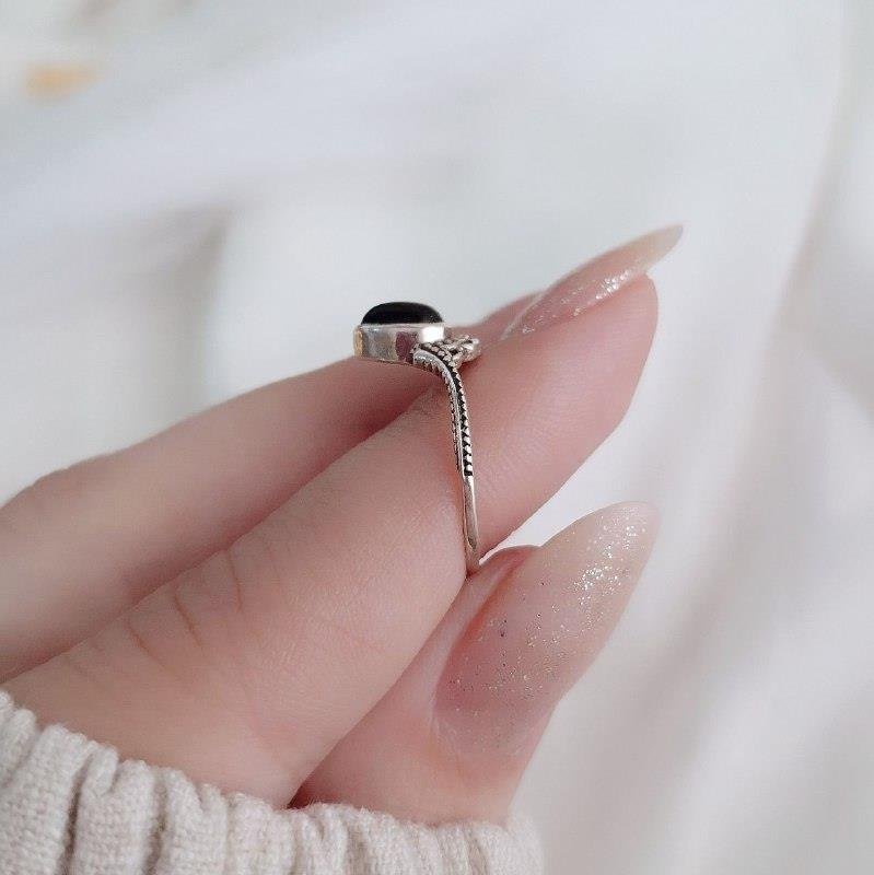 ANEL PRATA 925 LEQUE PEDRA NATURAL GOTA