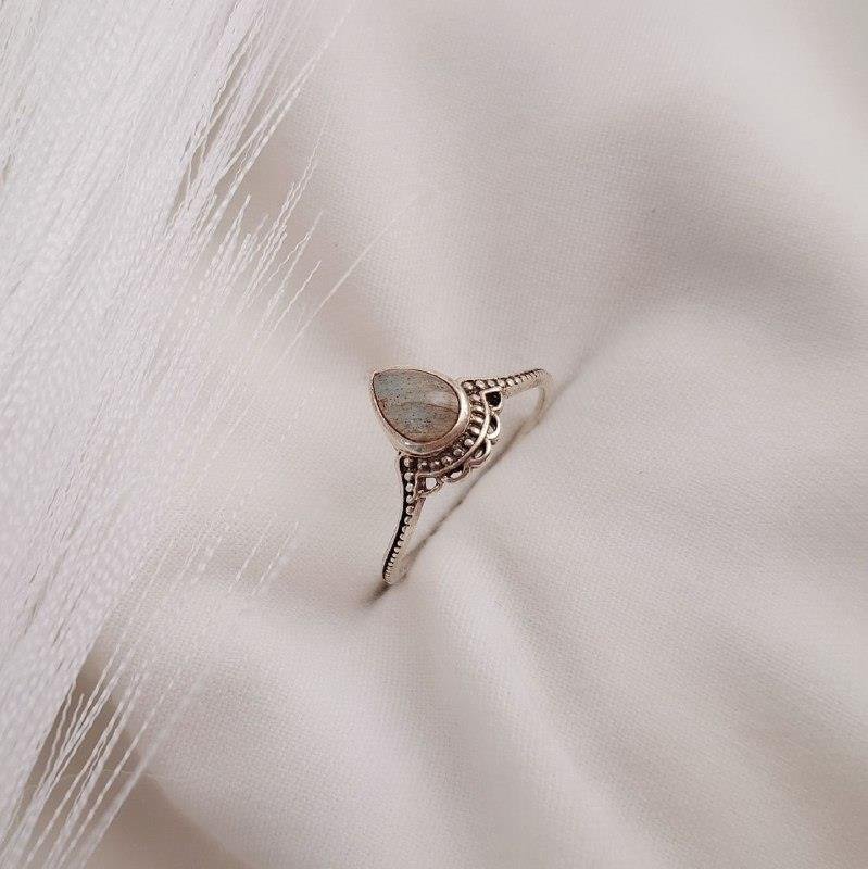 ANEL PRATA 925 LEQUE PEDRA NATURAL GOTA