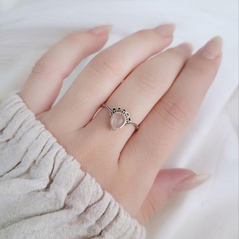 ANEL PRATA 925 LEQUE PEDRA NATURAL GOTA