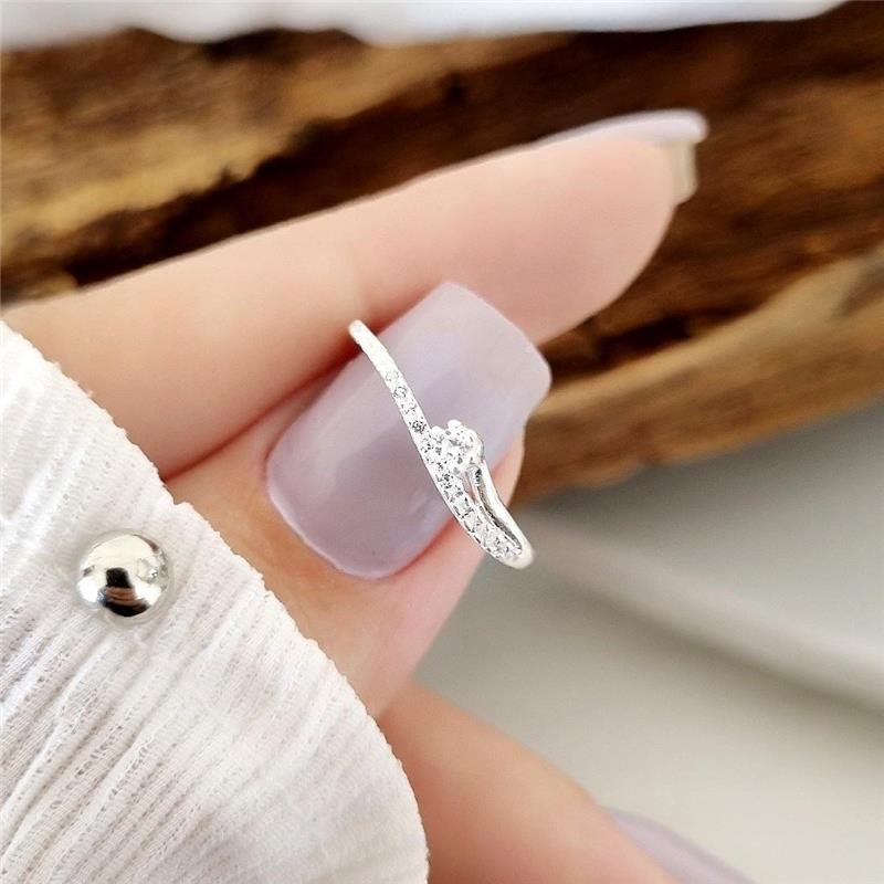 ANEL PRATA 925 LINHA CRAVEJADA E RAMO SOLITÁRIO