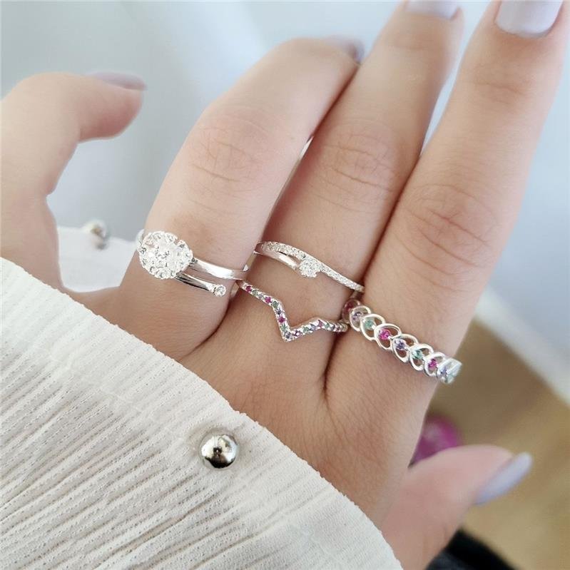 ANEL PRATA 925 LINHA CRAVEJADA E RAMO SOLITÁRIO