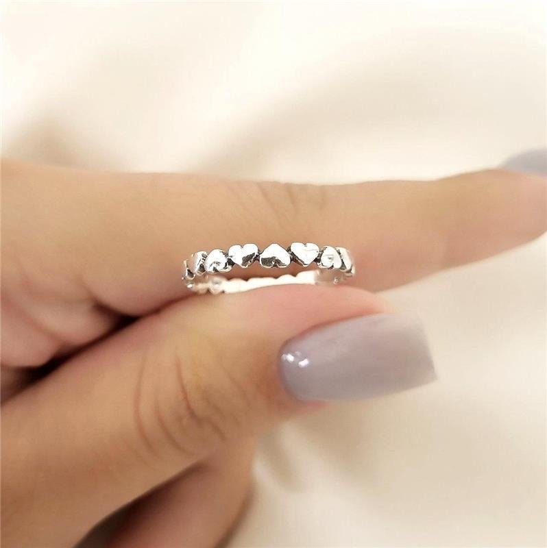 ANEL PRATA 925 LINHA DE CORAÇÕES LISOS