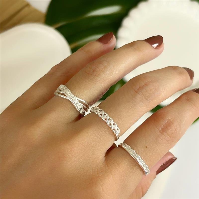 ANEL PRATA 925 LINHAS CRUZADAS CRAVEJADA MICROZIRCÔNIAS