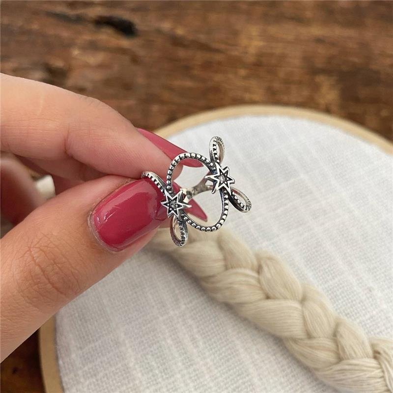 ANEL PRATA 925 LINHAS OVAIS ESTRELAS