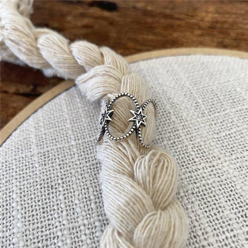 ANEL PRATA 925 LINHAS OVAIS ESTRELAS