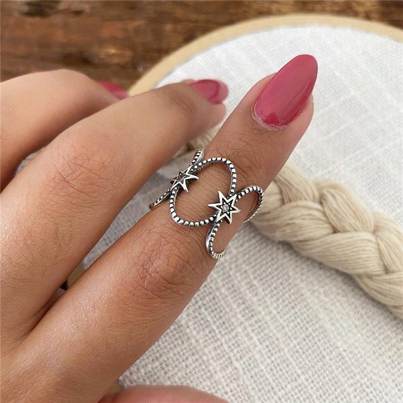 ANEL PRATA 925 LINHAS OVAIS ESTRELAS