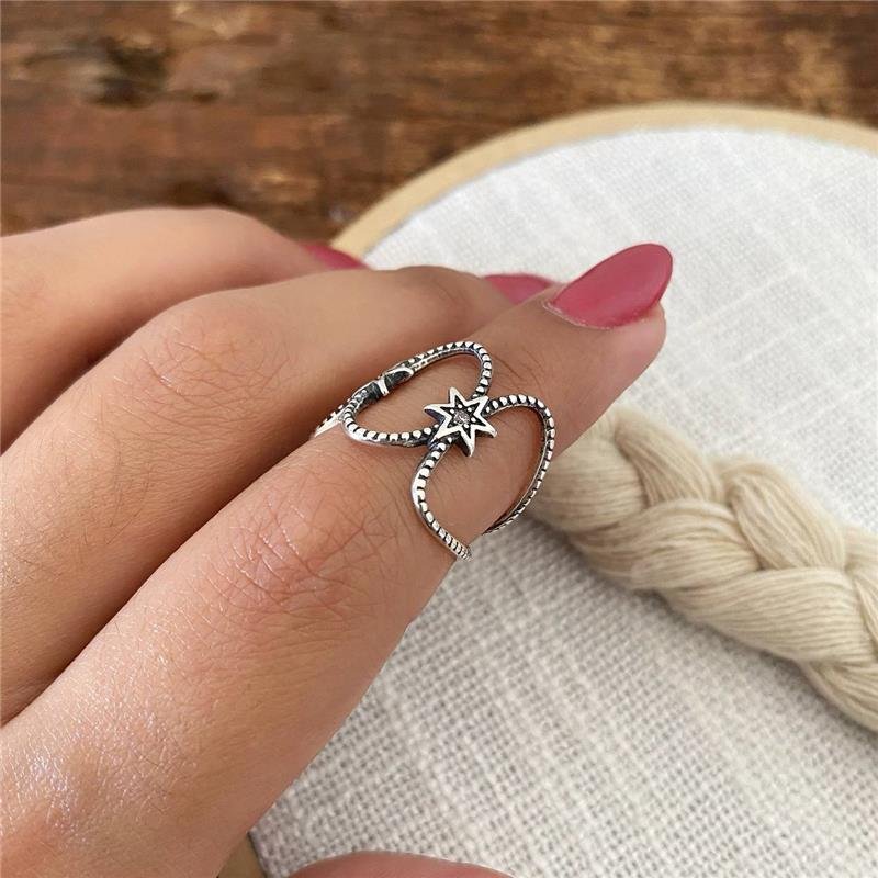 ANEL PRATA 925 LINHAS OVAIS ESTRELAS