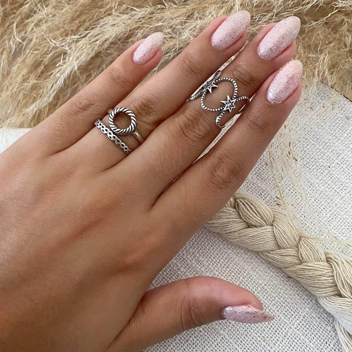 ANEL PRATA 925 LINHAS OVAIS ESTRELAS