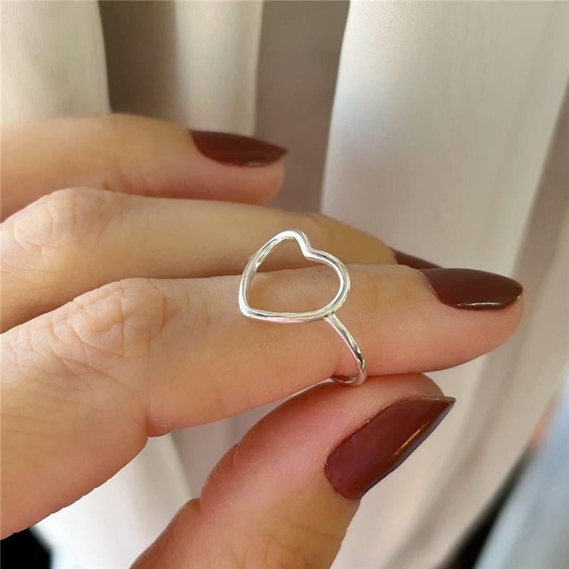 ANEL PRATA 925 LISO CORAÇÃO VAZADO