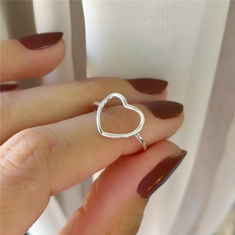 ANEL PRATA 925 LISO CORAÇÃO VAZADO