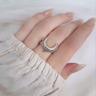 ANEL PRATA 925 MEIA LUA TRABALHADO