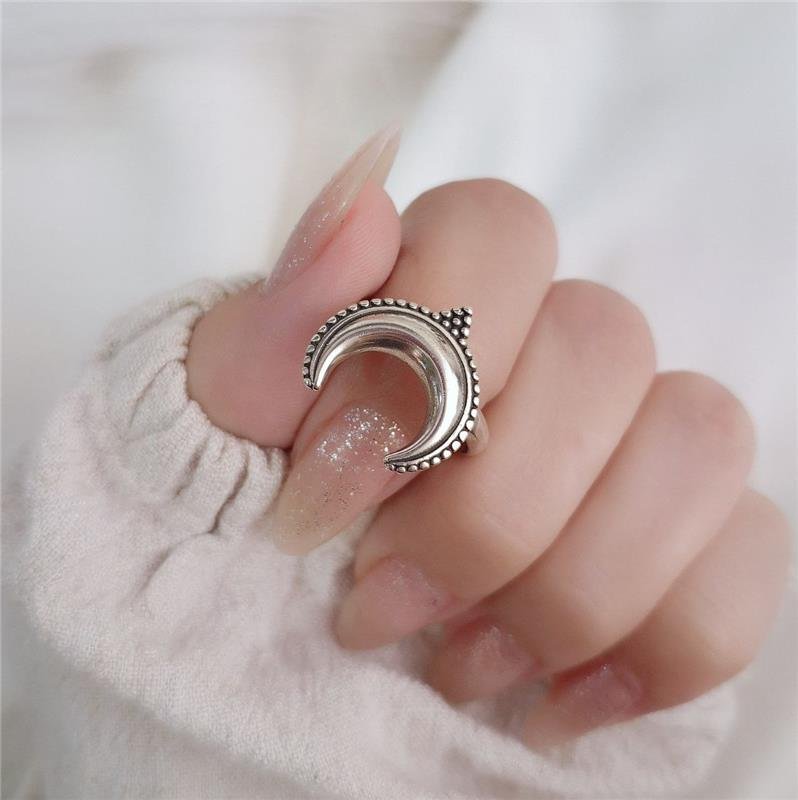 ANEL PRATA 925 MEIA LUA TRABALHADO