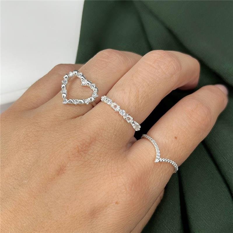 ANEL PRATA 925 MINIMALISTA BICO CRAVEJADO MICROZIRCÔNIAS