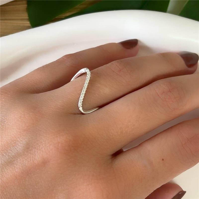 ANEL PRATA 925 MINIMALISTA ONDA MICROZIRCÔNIAS CRAVEJADAS