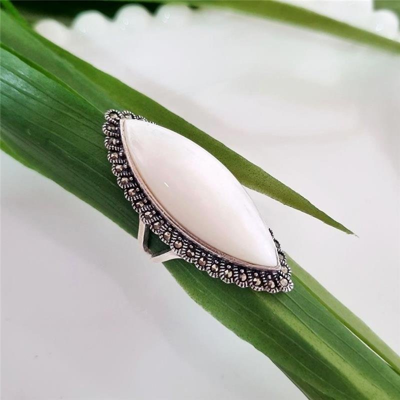 ANEL PRATA 925 NAVETE GRANDE MADRE PÉROLA