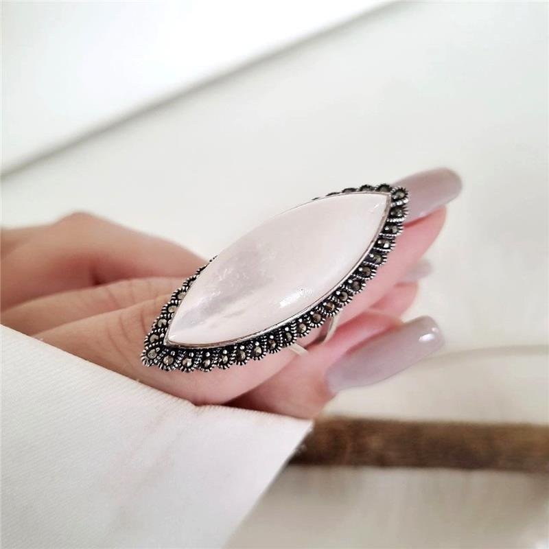 ANEL PRATA 925 NAVETE GRANDE MADRE PÉROLA